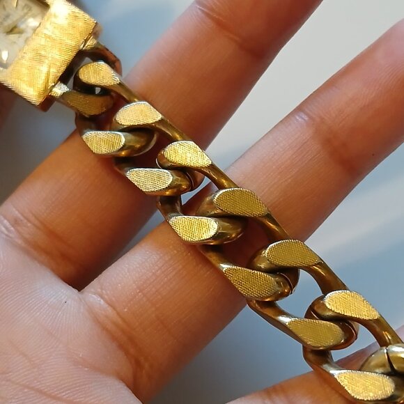 Vtg Baron 17 Jewels Gold Tone Rectangular Dial Stainless Chained Bracelet Watch - Picture 12 of 12